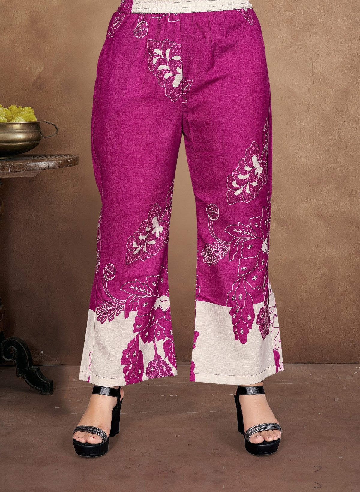 Rani Floral Printed Silk Blend Co-Ord Set with Off-White Accents
