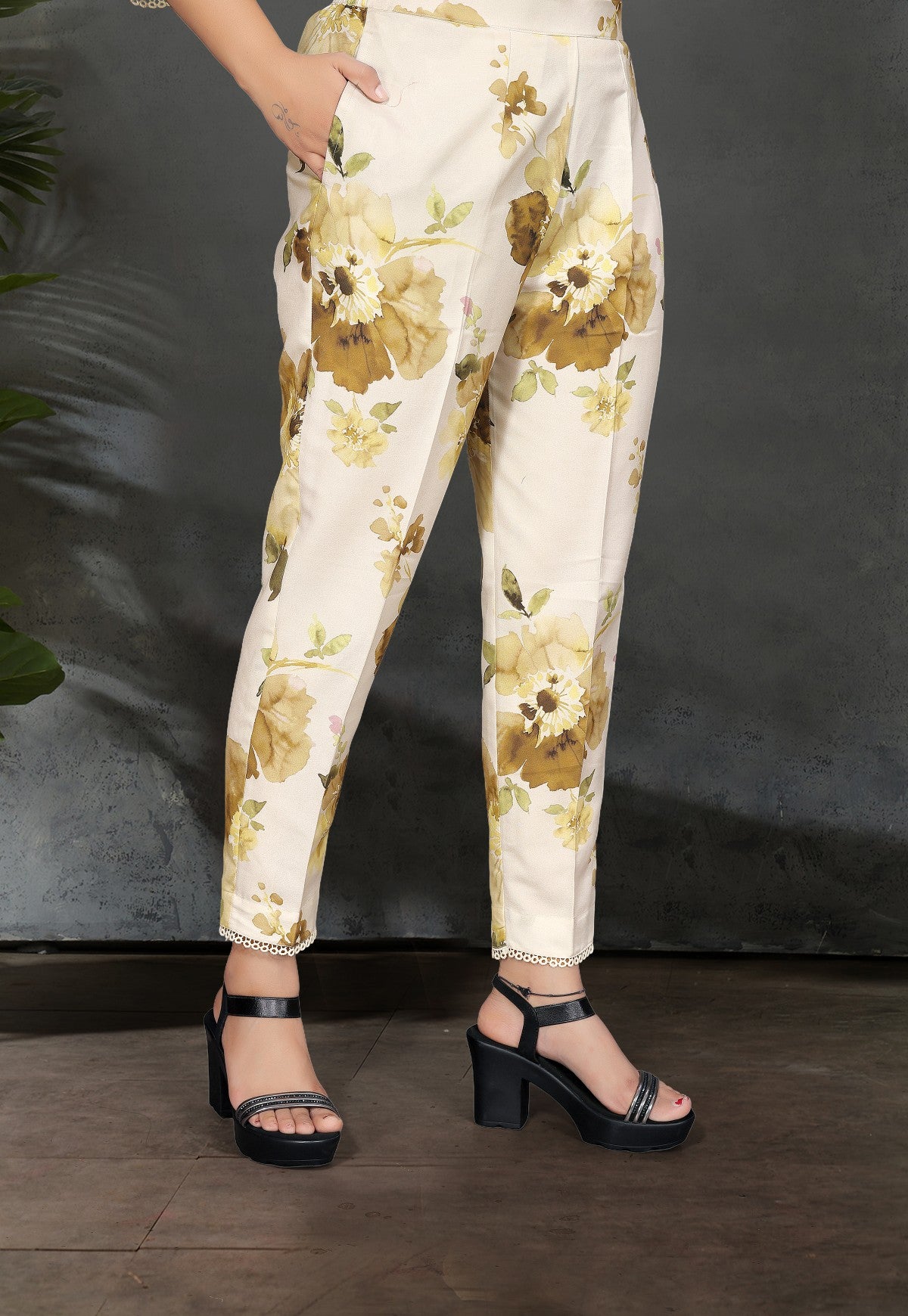 Off-White Floral Printed Shirt Collar Kurta Set in Silk Blend