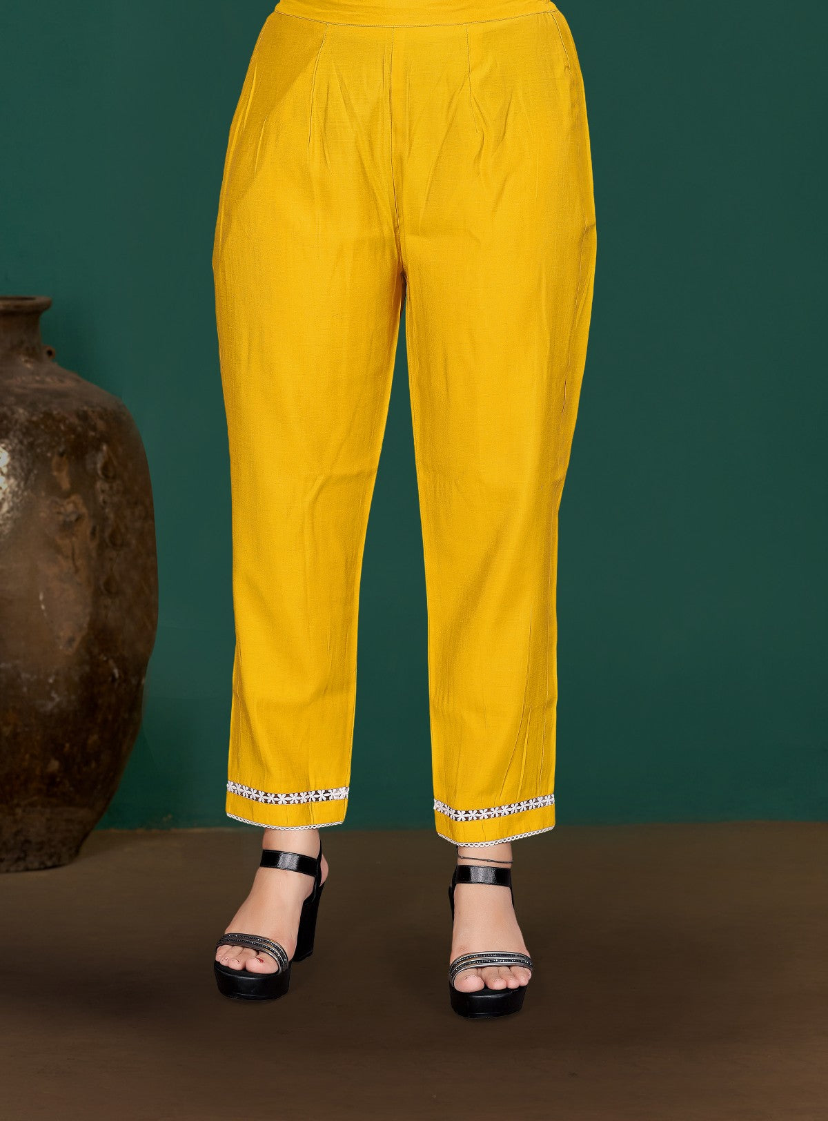 Mustard Yellow Silk Blend Kurta Set with White Thread Embroidery & Solid Dupatta