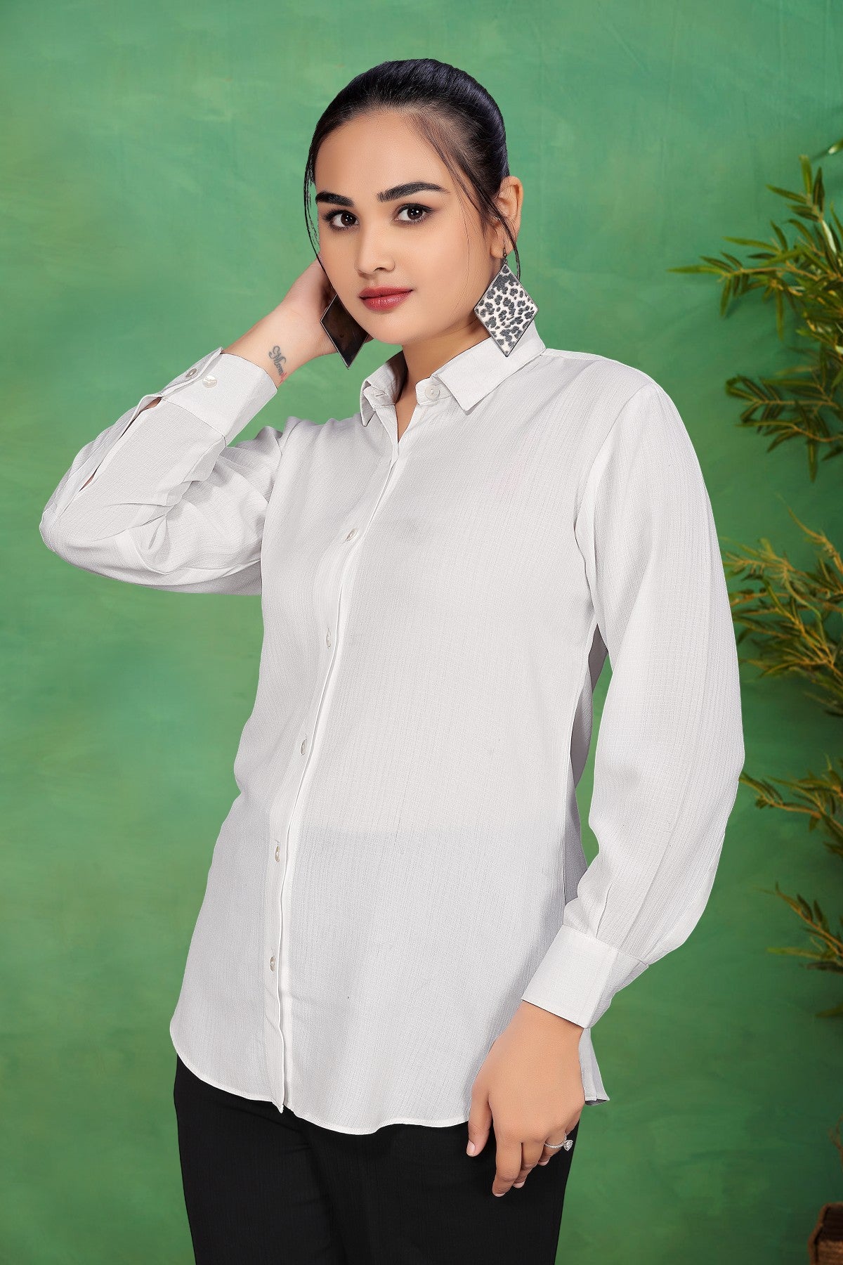 White Solid Shirt & Black Trouser Co-Ord Set in Pure Silk