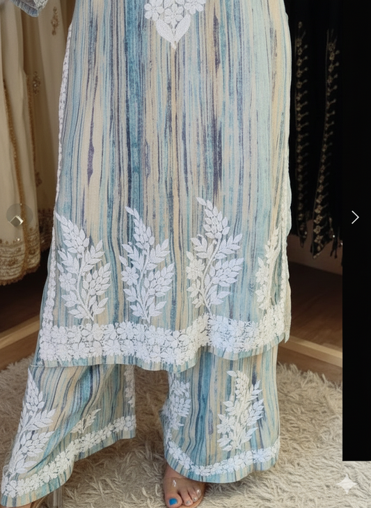 Sea Green Embroidered Rayon Kurta Plazzo Set