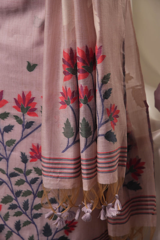 Creeper Floral Lavender Minakari Work Unstitched Soft Cotton Suit Set