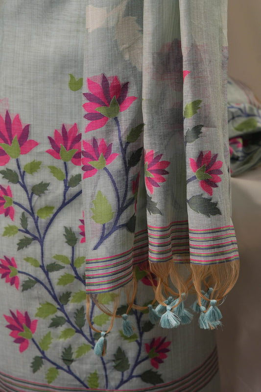 Creeper Floral Sky Blue Minakari Work Unstitched Soft Cotton Suit Set