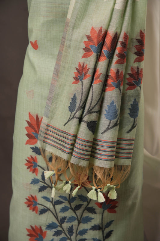 Creeper Floral Sea Green Minakari Work Unstitched Soft Cotton Suit Set