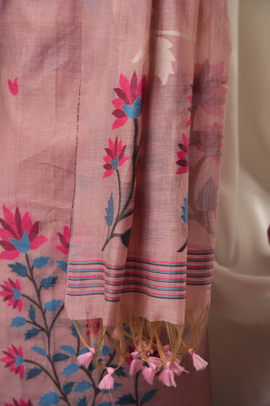 Creeper Floral Blush Pink Minakari Work Unstitched Soft Cotton Suit Set