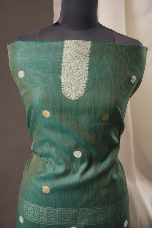 Floral Embroidered Teal Green Soft Cotton Unstitched Suit with Coordinated Dupatta