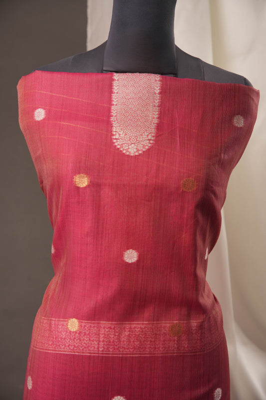 Floral Embroidered Rose Pink Soft Cotton Unstitched Suit with Coordinated Dupatta