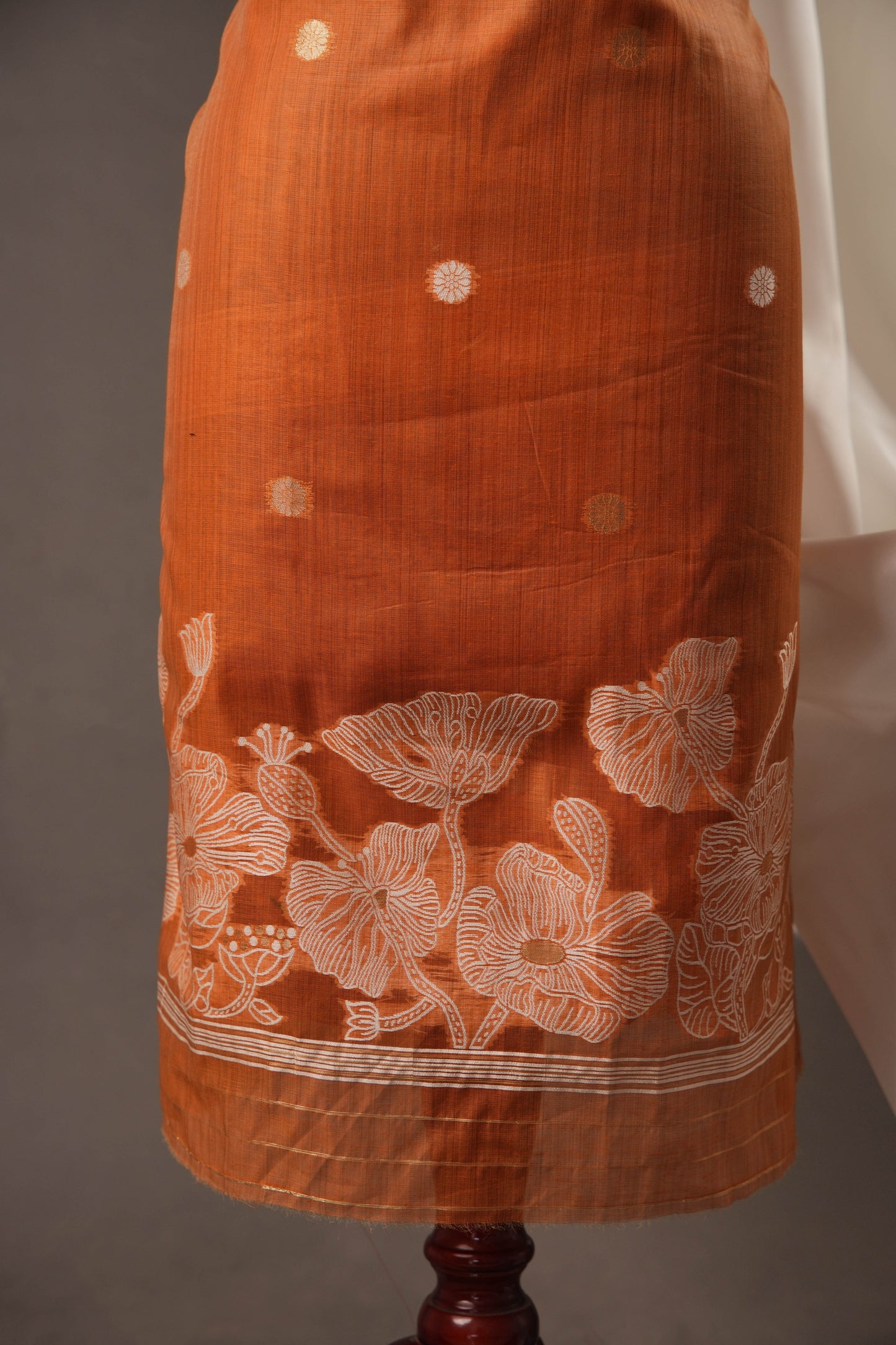 Floral Embroidered Rust Orange Soft Cotton Unstitched Suit with Coordinated Dupatta