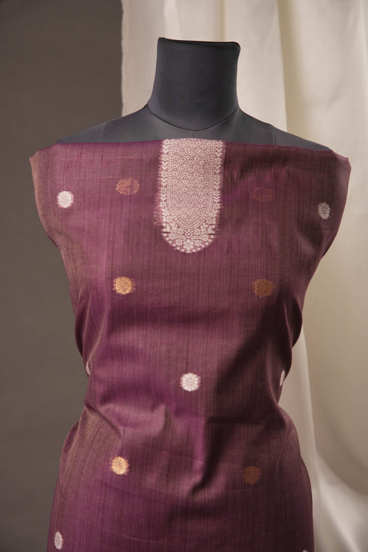 Floral Embroidered Wine Soft Cotton Unstitched Suit with Coordinated Dupatta