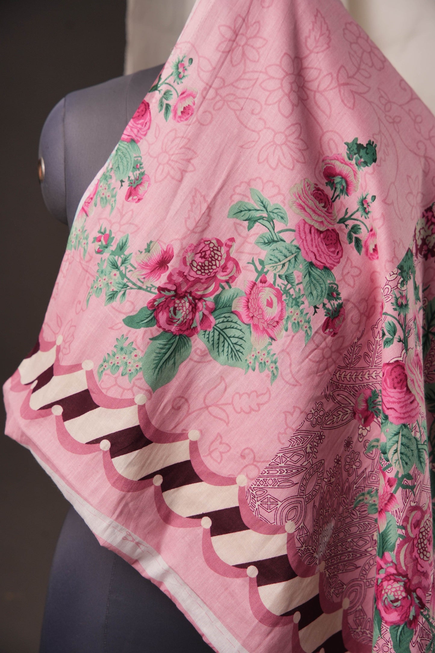 Pink Pakistani Unstitched Suit with Embroidered Neck Patch & Dual Sleeve Borders.