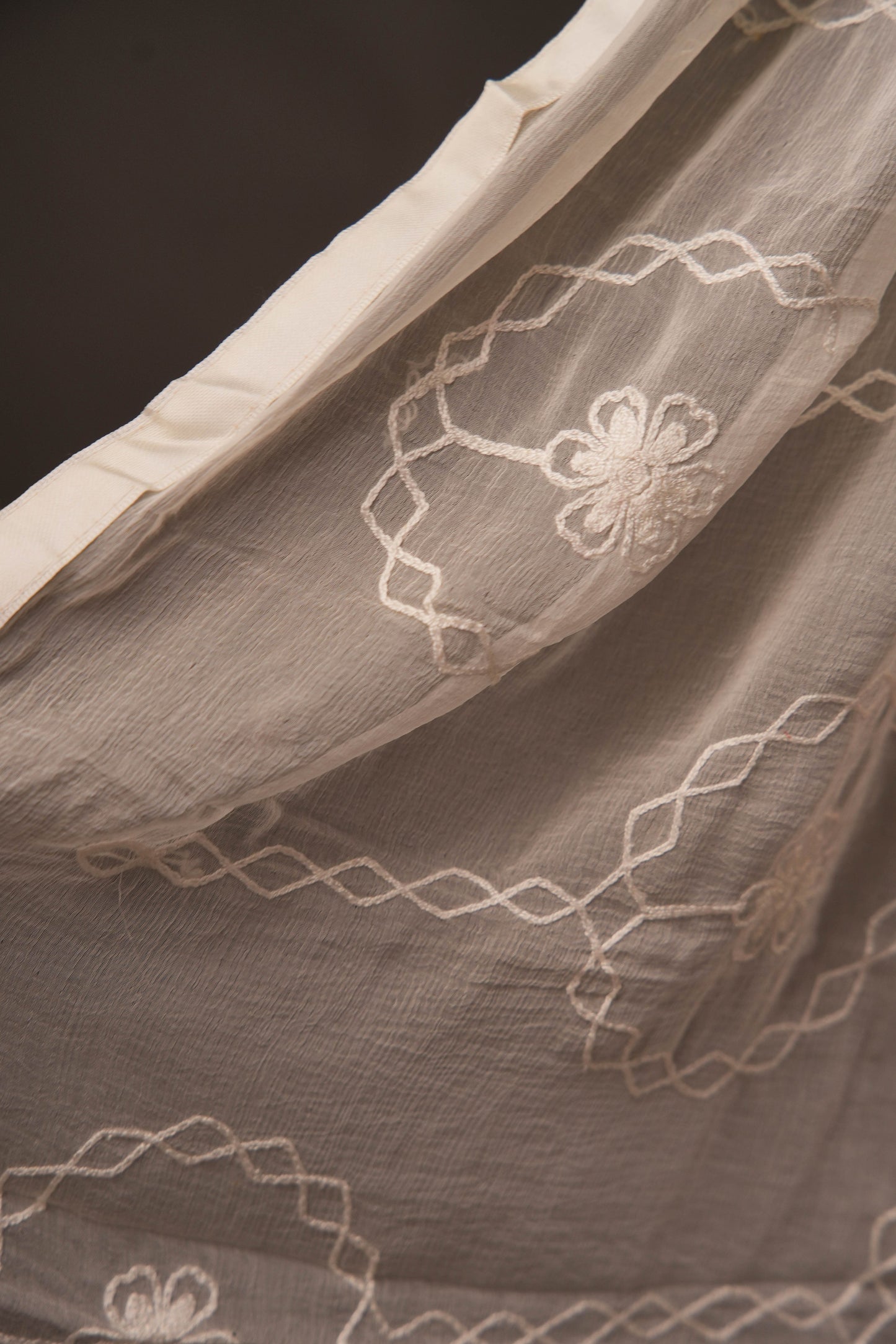 Cream Butti Paisley Cotton Unstitched Suit with Thread Work & Chiffon Dupatta