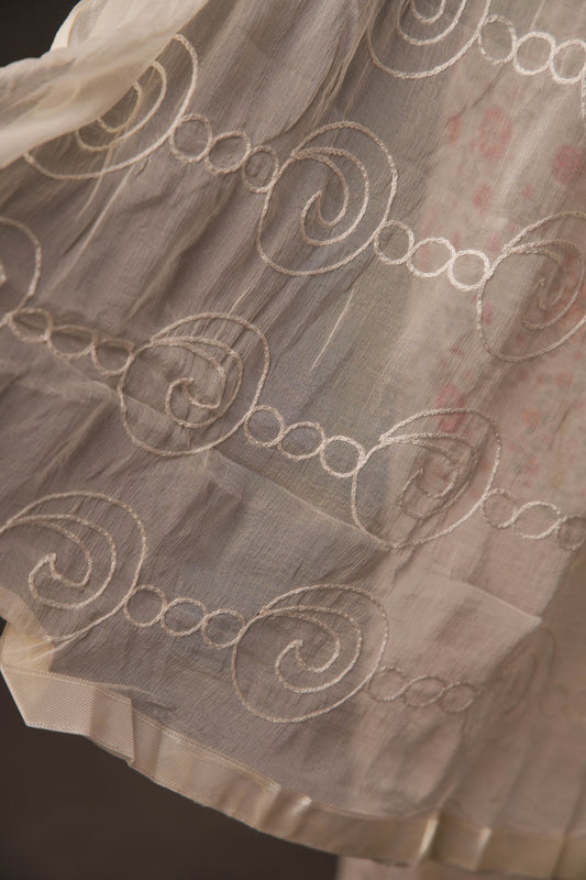 Cream Diamond Butti Jaal Print Cotton Unstitched Suit with Thread Work & Chiffon Dupatta