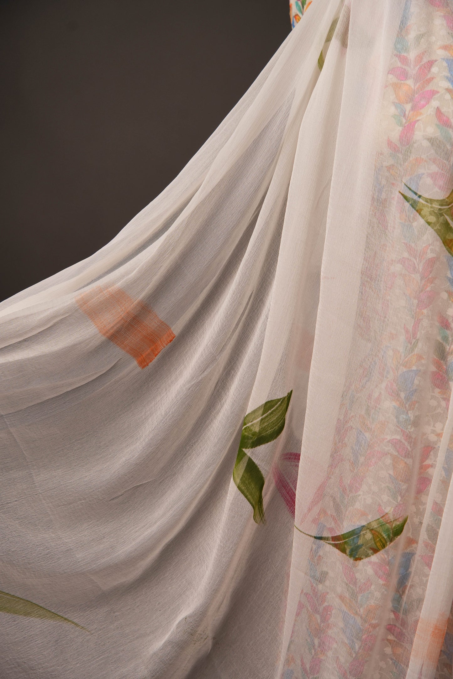 Off-White Floral Print Georgette Unstitched Suit with Floral Chiffon Dupatta