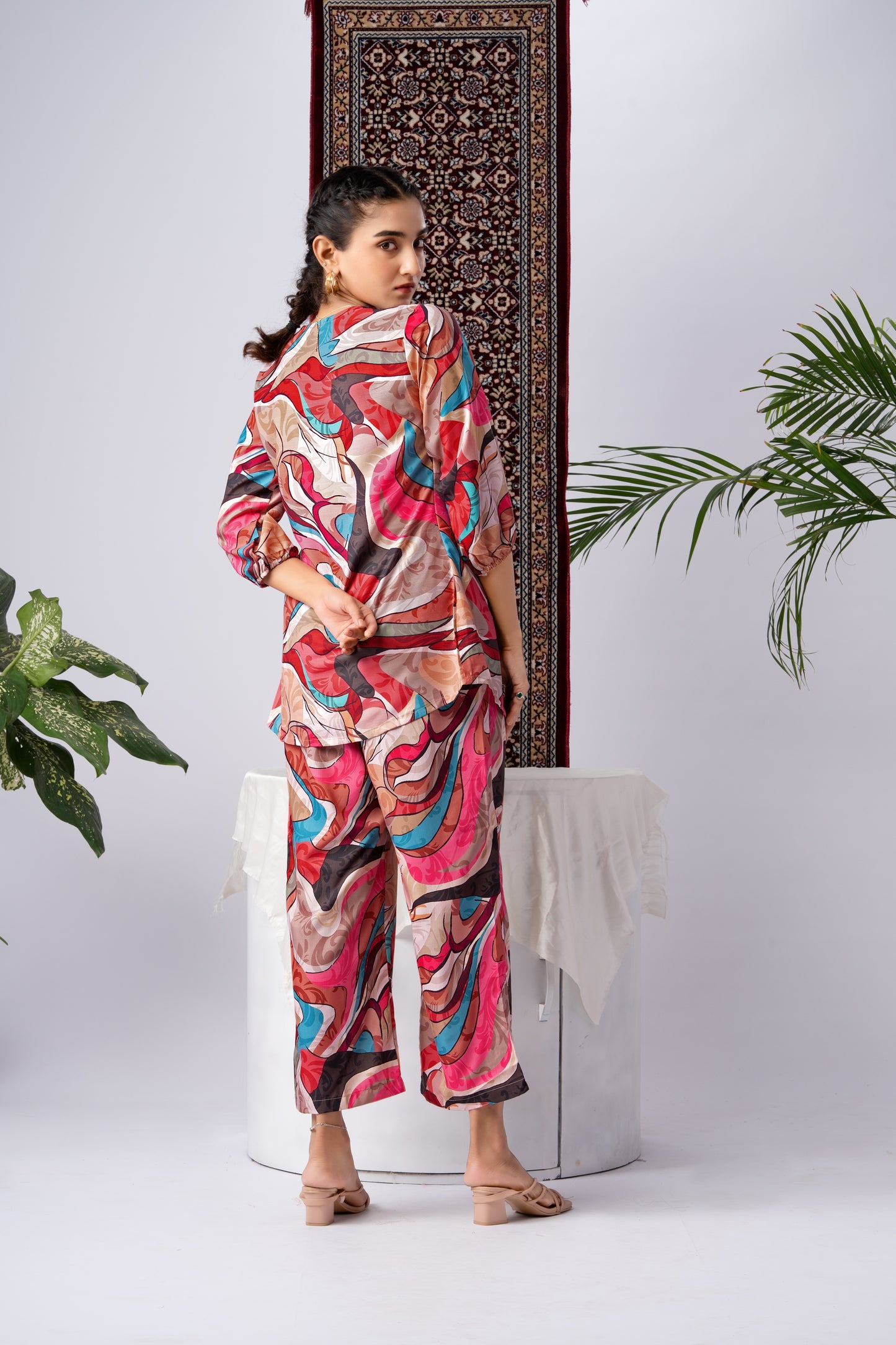 Multicolour Abstract Print Silk Blend Co-Ord Set