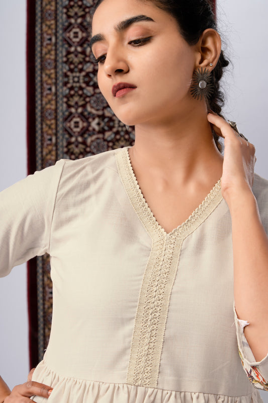 Cream & Beige Elephant Print Viscose Rayon Co-Ord Set