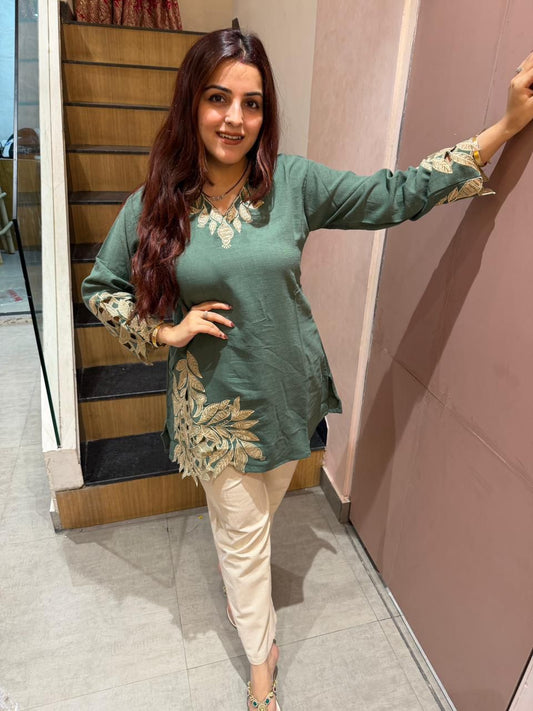 Sea Green Embroidered Mal Cotton Co-Ord Set