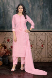 Baby Pink Cotton Blend Kurta Set with Tie-Up Neck & Solid Dupatta