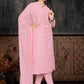 Baby Pink Cotton Blend Kurta Set with Tie-Up Neck & Solid Dupatta