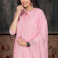 Baby Pink Cotton Blend Kurta Set with Tie-Up Neck & Solid Dupatta