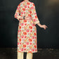 Cream Floral Printed Silk Blend Kurta Set with V-Neck & Solid Dupatta