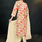 Cream Floral Printed Silk Blend Kurta Set with V-Neck & Solid Dupatta