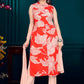 Red & Peach Abstract Printed Cotton Blend Kurta Set with Tie-Up Neck and Solid Dupatta