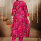 Magenta Pink Floral Printed Silk Blend Kurta Set with Solid Chiffon Dupatta