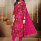 Magenta Pink Floral Printed Silk Blend Kurta Set with Solid Chiffon Dupatta