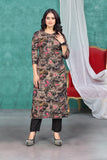 Elegant Black Floral Printed Cotton Kurta Set with Straight Pants