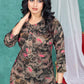 Elegant Black Floral Printed Cotton Kurta Set with Straight Pants