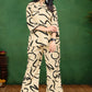 Beige & Black Abstract Print Silk Blend Co-ord Set with Polo Neck Top and Trousers