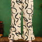 Beige & Black Abstract Print Silk Blend Co-ord Set with Polo Neck Top and Trousers