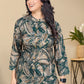 Teal Abstract Print Co-Ord Set in Viscose Rayon with Mandarin Collar Shirt
