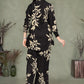 Elegant Black & Beige Leaf Print Co-ord Set in Viscose Rayon