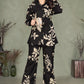 Elegant Black & Beige Leaf Print Co-ord Set in Viscose Rayon