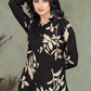 Elegant Black & Beige Leaf Print Co-ord Set in Viscose Rayon