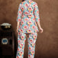 White Floral Cotton Co-Ord Set with Multicolor Bloom Print