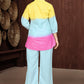Sunshine Gradient Co-Ord Set – Yellow, Blue & Pink Shirt with Solid Blue Trousers