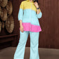 Sunshine Gradient Co-Ord Set – Yellow, Blue & Pink Shirt with Solid Blue Trousers