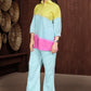 Sunshine Gradient Co-Ord Set – Yellow, Blue & Pink Shirt with Solid Blue Trousers