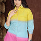 Sunshine Gradient Co-Ord Set – Yellow, Blue & Pink Shirt with Solid Blue Trousers
