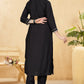 Elegant Black Embroidered Kurta Set with Matching Trousers & Silk Chiffon Dupatta