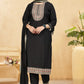 Elegant Black Embroidered Kurta Set with Matching Trousers & Silk Chiffon Dupatta