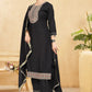 Elegant Black Embroidered Kurta Set with Matching Trousers & Silk Chiffon Dupatta
