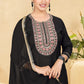 Elegant Black Embroidered Kurta Set with Matching Trousers & Silk Chiffon Dupatta
