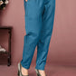 Teal Blue Silk Kurta Set with Floral Thread Embroidery & Printed Dupatta