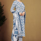 Ocean Blue Floral Printed Cotton Blend Kurta Set with Lace Hem Trousers & Printed Silk Chiffon Dupatta
