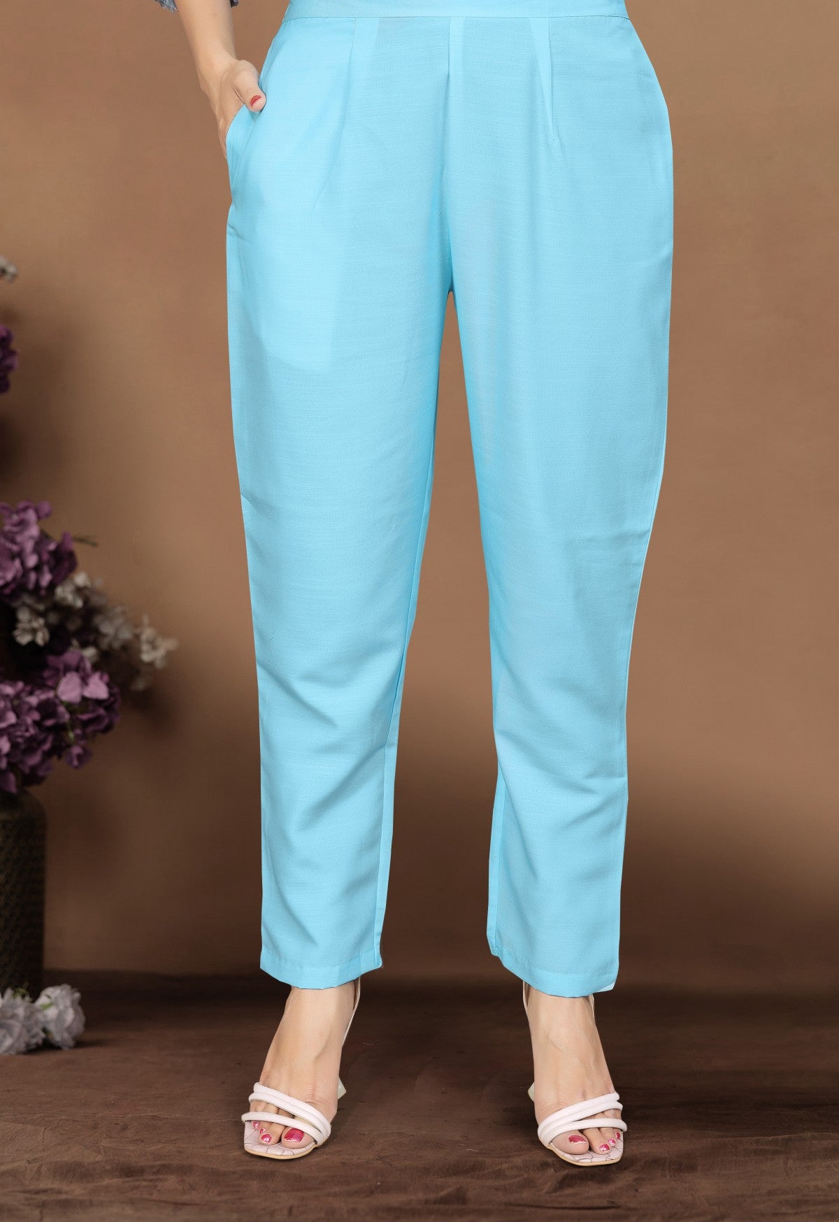 Sky Blue Floral Printed Cotton Blend Kurta Set with Printed Silk Chiffon Dupatta