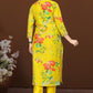 Sunshine Yellow Cotton Blend Kurta Set with Multicolour Floral Print and Embroidered Neck