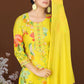 Sunshine Yellow Cotton Blend Kurta Set with Multicolour Floral Print and Embroidered Neck